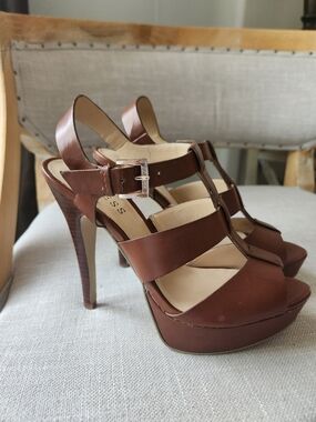 Guess Brown Strappy Platform High Heel Sandals 7.5